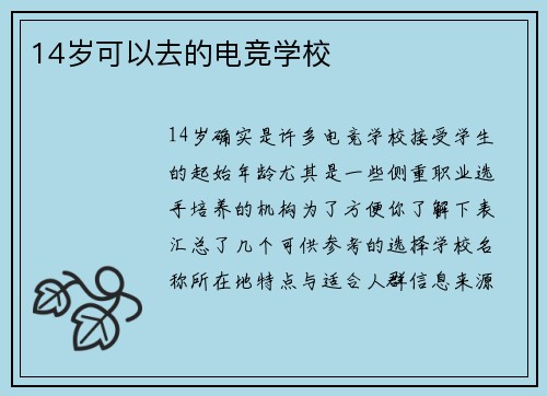 14岁可以去的电竞学校